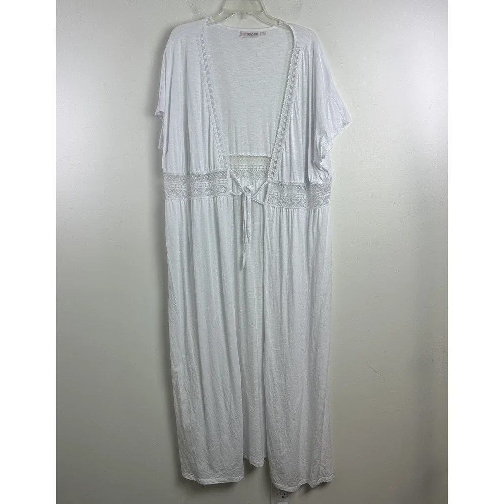 Belle Beach by Kim Gravel  Knit Tie Front Cover Up White XL/1X Bikini/Swim/Beach
